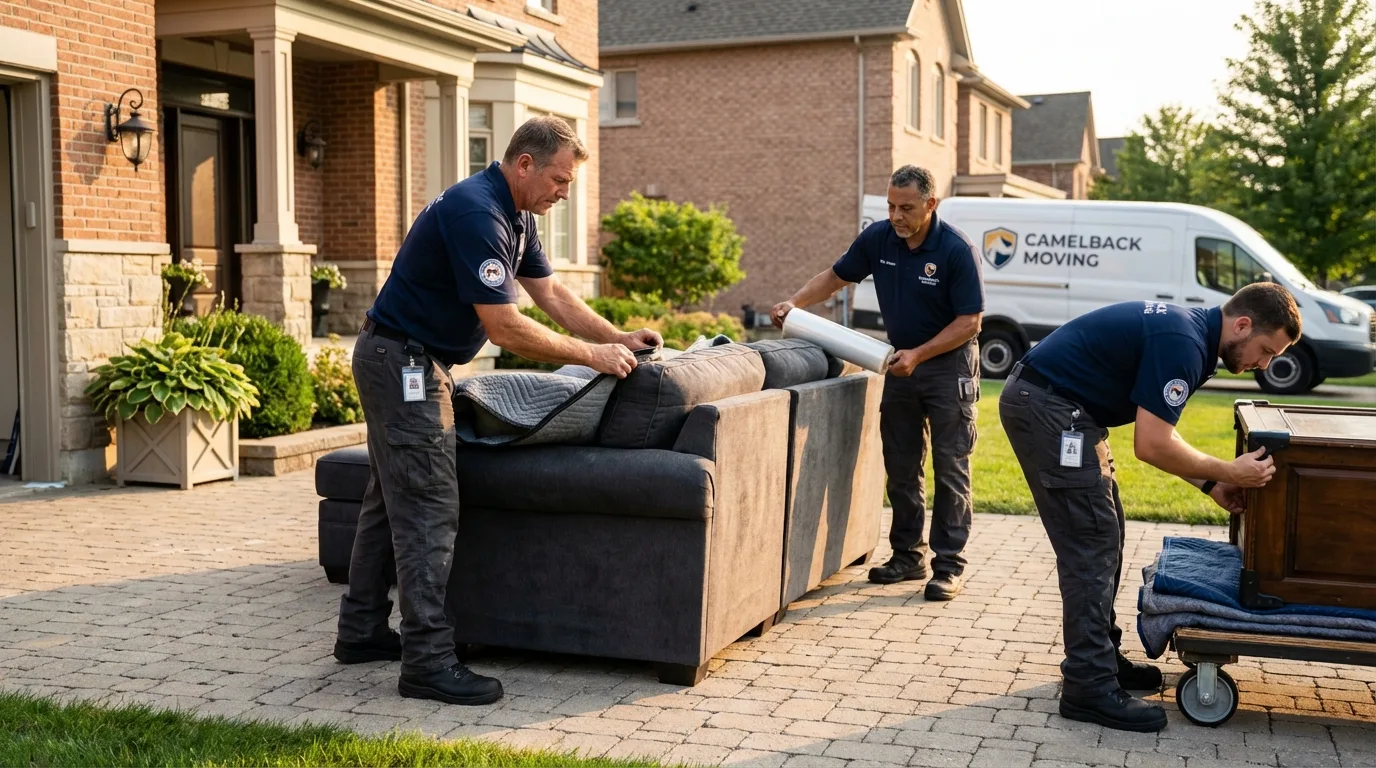 Large estate moving crew wrapping furniture in Cidra, PR